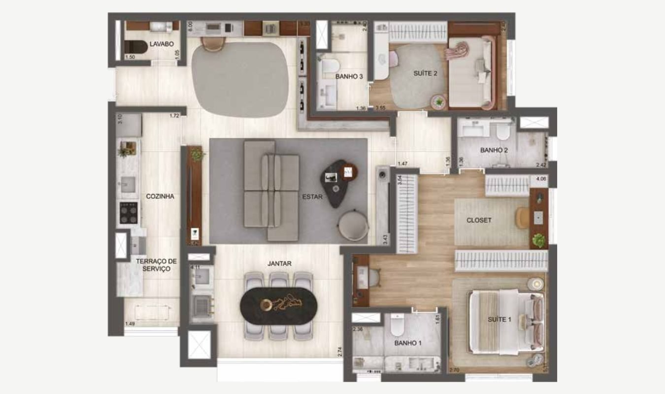 Planta 111 m² · 2 suítes