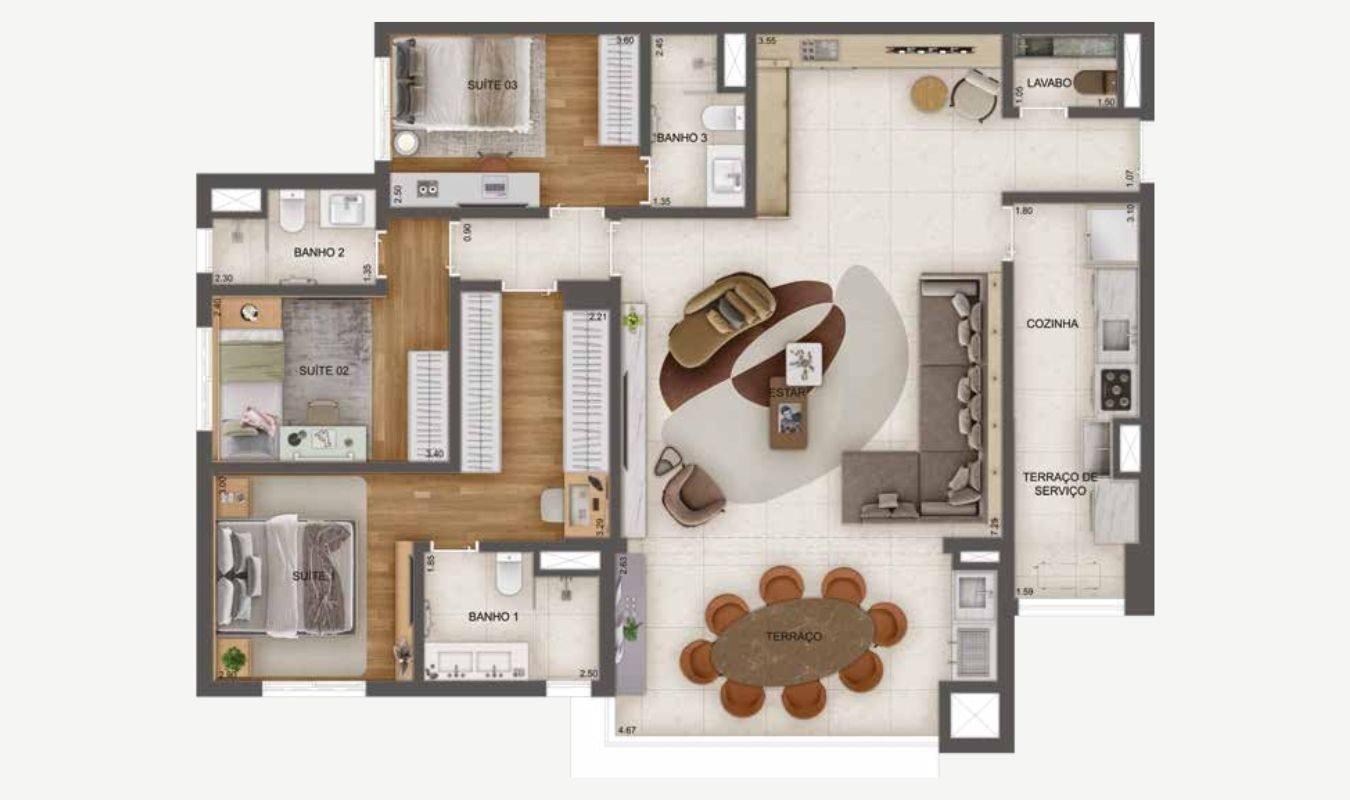 Planta 134 m² · 3 suítes